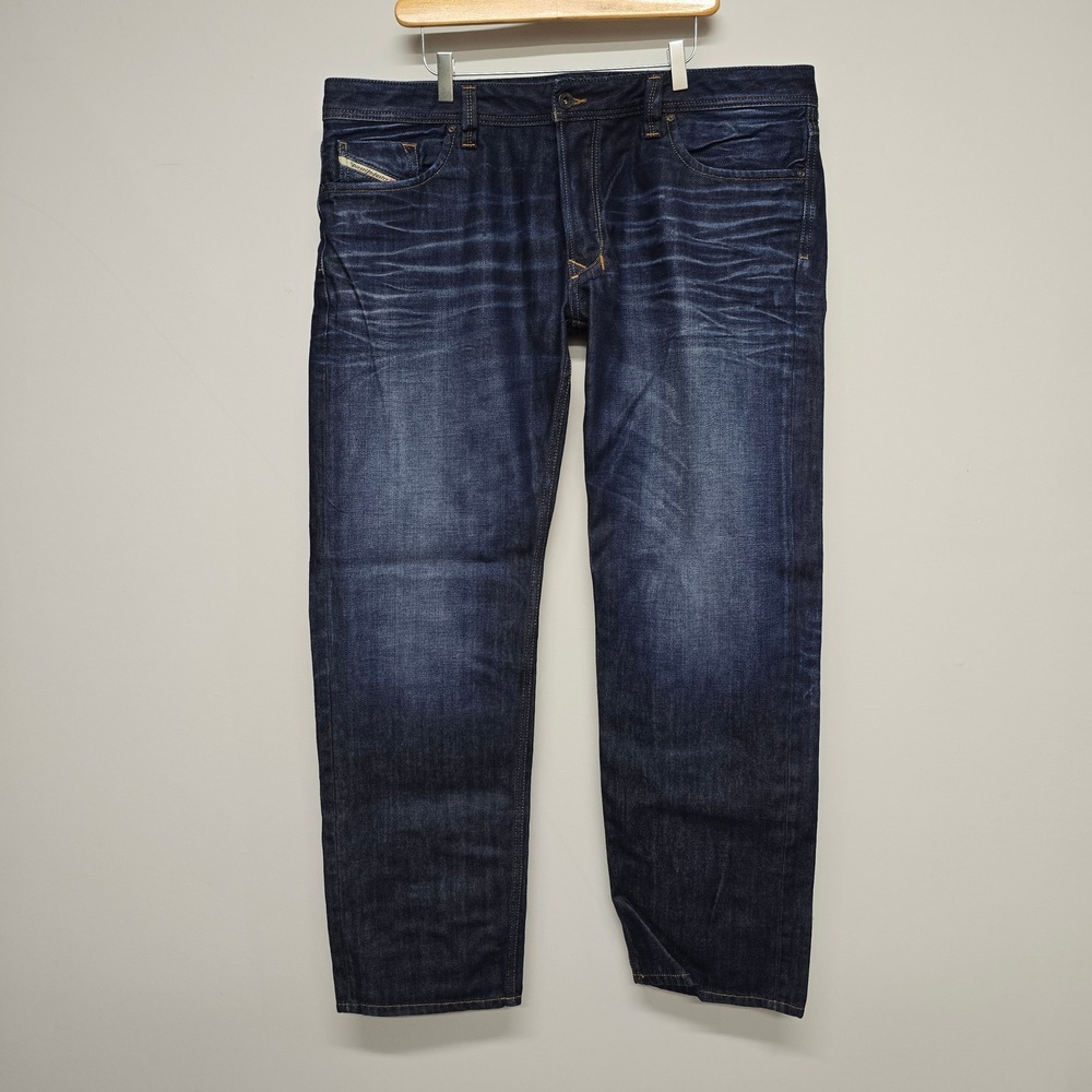 Diesel Larkee Jeans Mens 40x32 Blue Cotton Straight Leg Whiskered 0073N
